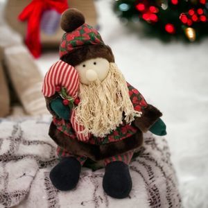 Brown Fur Santa Yarn Beard Candy Cane Plush Toy Albert E Price Cotton